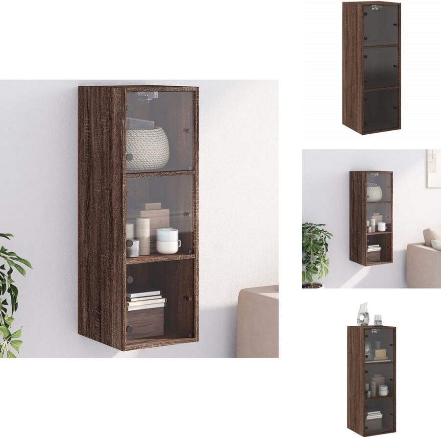 VidaXL Wandkast Wandkasten Opbergkast Wandgemonteerde Kast Wandkast met glazen deuren 35x37x100 cm bruineikenkleurig