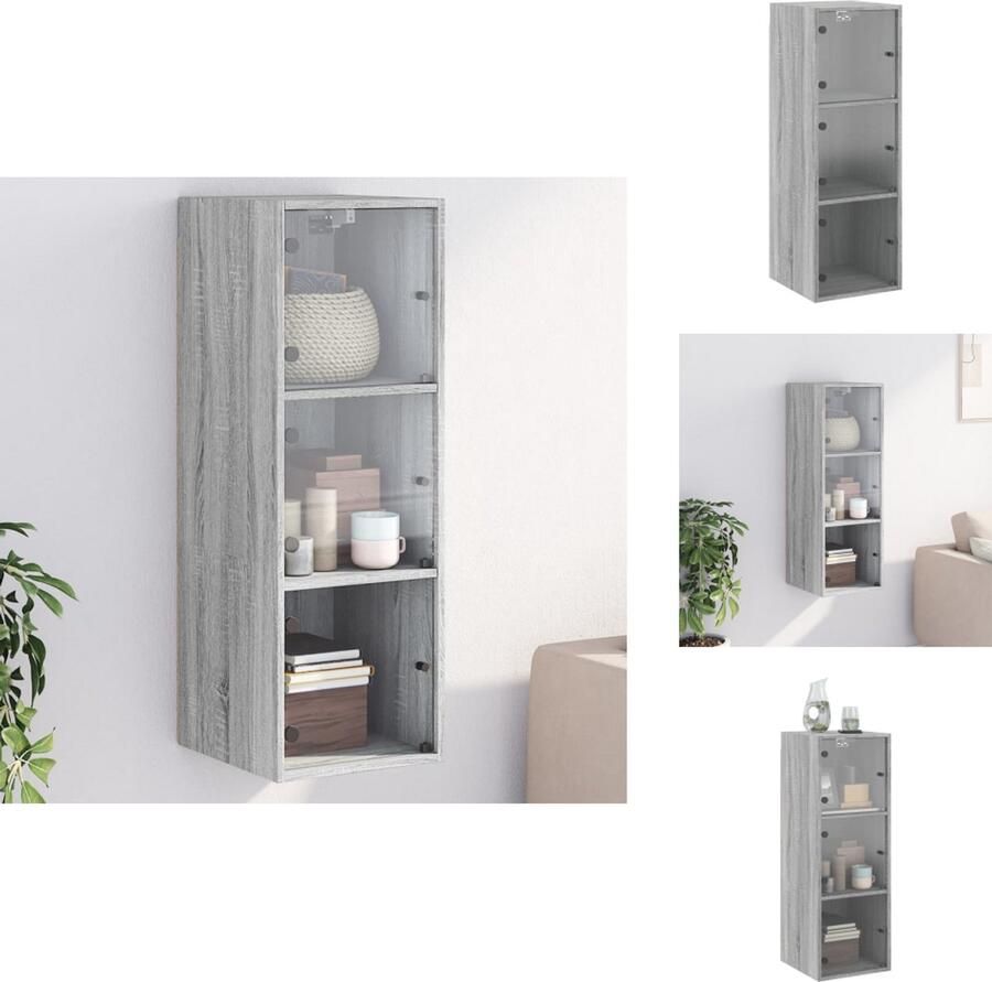VidaXL Wandkast Wandkasten Opbergkast Wandgemonteerde Kast Wandkast met glazen deuren 35x37x100 cm grijs sonoma eiken