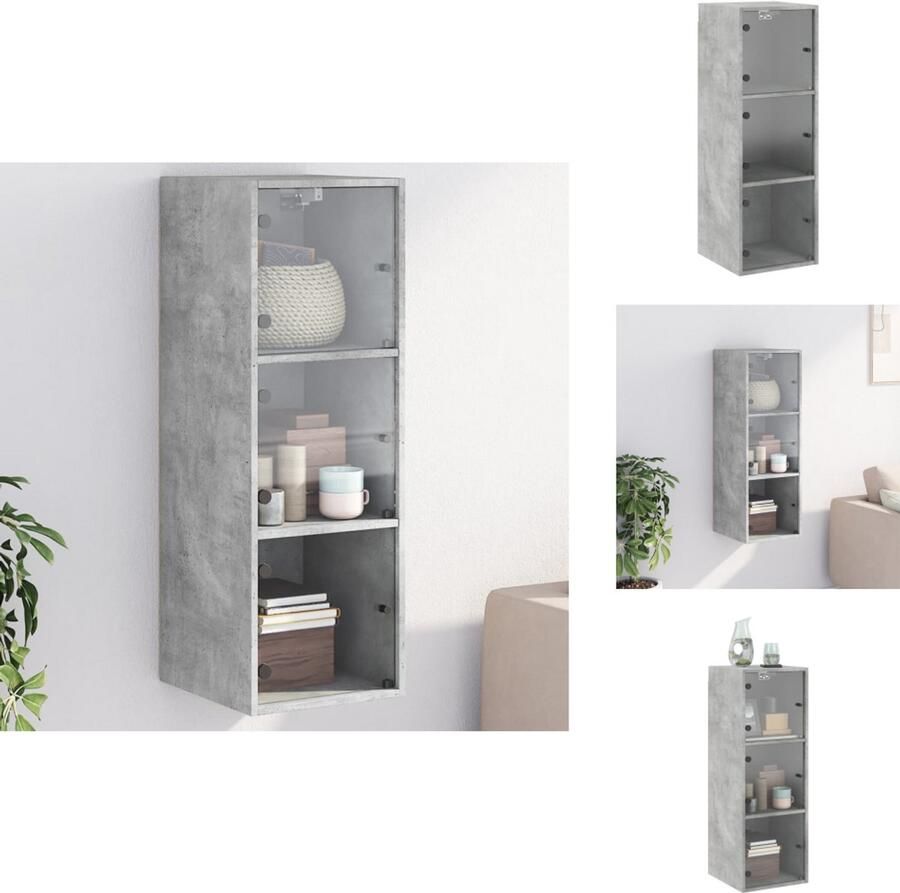 VidaXL Wandkast Wandkasten Opbergkast Wandgemonteerde Kast Wandkast met glazen deuren 35x37x100 cm betongrijs