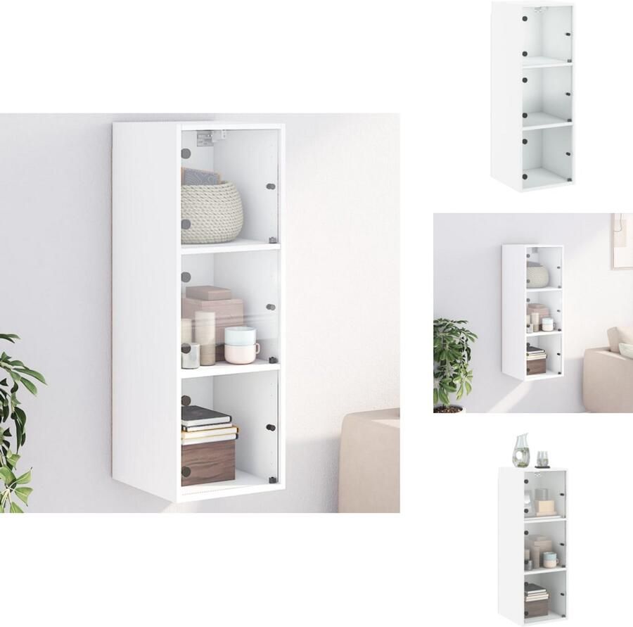 VidaXL Wandkast Wandkasten Opbergkast Wandgemonteerde Kast Wandkast met glazen deuren 35x37x100 cm wit