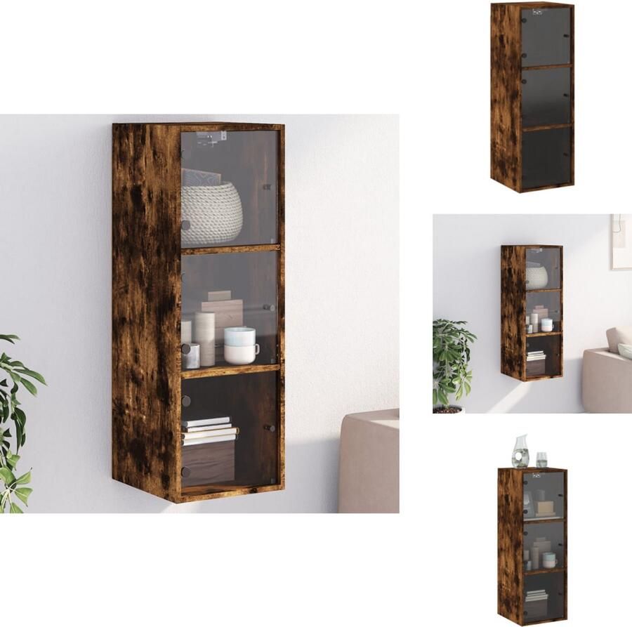 VidaXL Wandkast Wandkasten Opbergkast Wandgemonteerde Kast Wandkast met glazen deuren 35x37x100 cm gerookt eikenkleurig