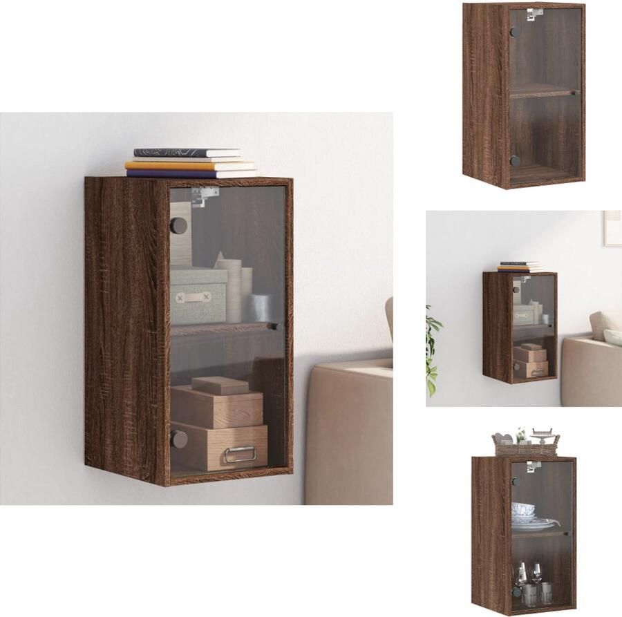 VidaXL Wandkast Wandkasten Opbergkast Wandgemonteerde Kast Wandkast met glazen deuren 35x37x68 5 cm bruineikenkleurig