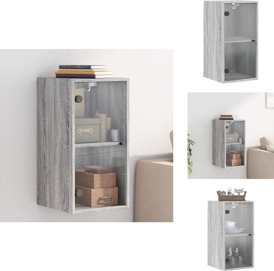 VidaXL Wandkast Wandkasten Opbergkast Wandgemonteerde Kast Wandkast met glazen deuren 35x37x68 5 cm grijs sonoma eiken