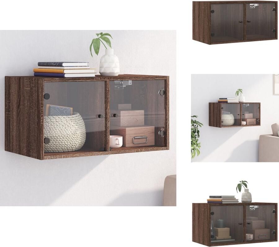 VidaXL Wandkast Wandkasten Opbergkast Wandgemonteerde Kast Wandkast met glazen deuren 68 5x37x35 cm bruin eikenkleur