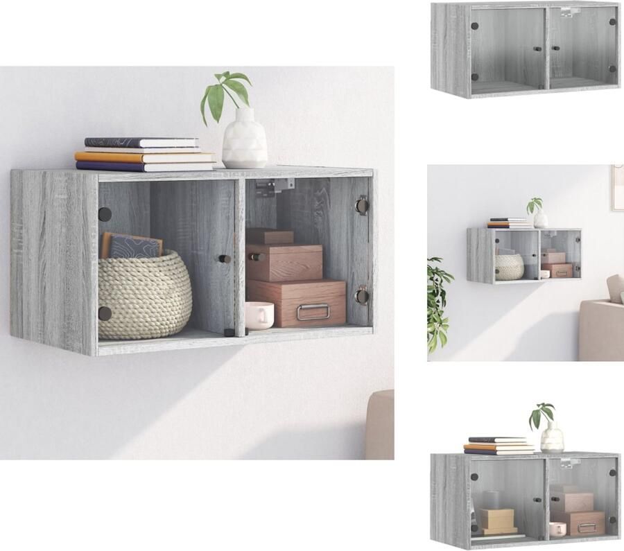 VidaXL Wandkast Wandkasten Opbergkast Wandgemonteerde Kast Wandkast met glazen deuren 68 5x37x35 cm grijs sonoma