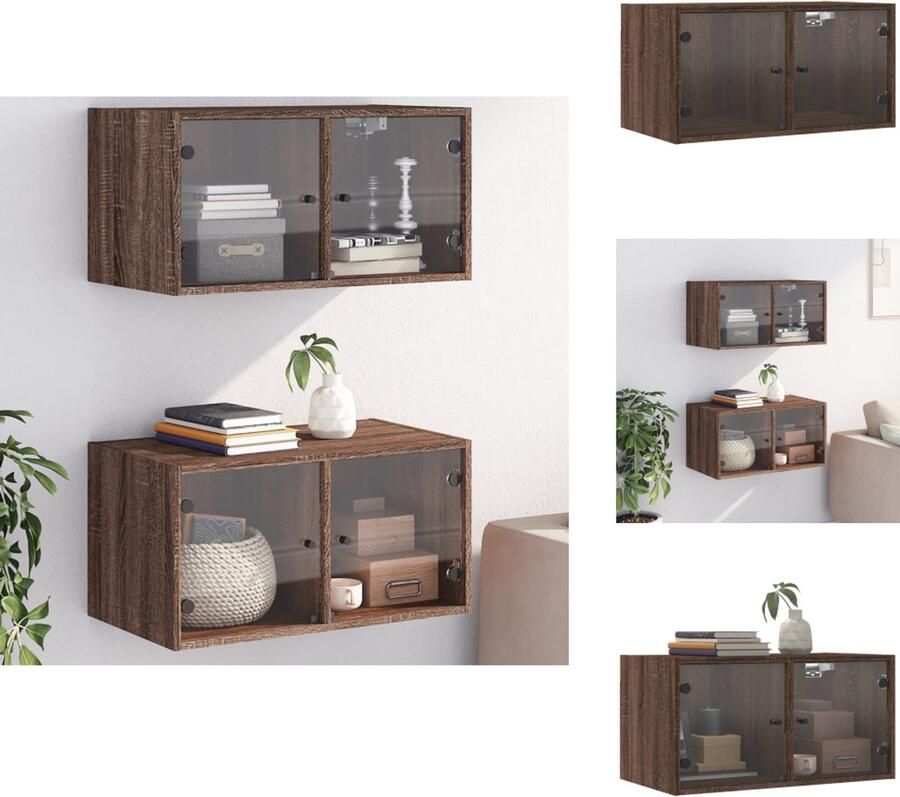 VidaXL Wandkast Wandkasten Opbergkast Wandgemonteerde Kast Wandkasten met glazen deuren 2 st 68 5x37x35 cm bruineikenkleur