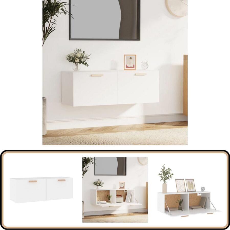 VidaXL Wandkast Wit 100x36 5x35 cm Wandkast Houten Kast Opbergkast Keukenopstelling Livingroomdecoratie Minimalistisch Design Wit