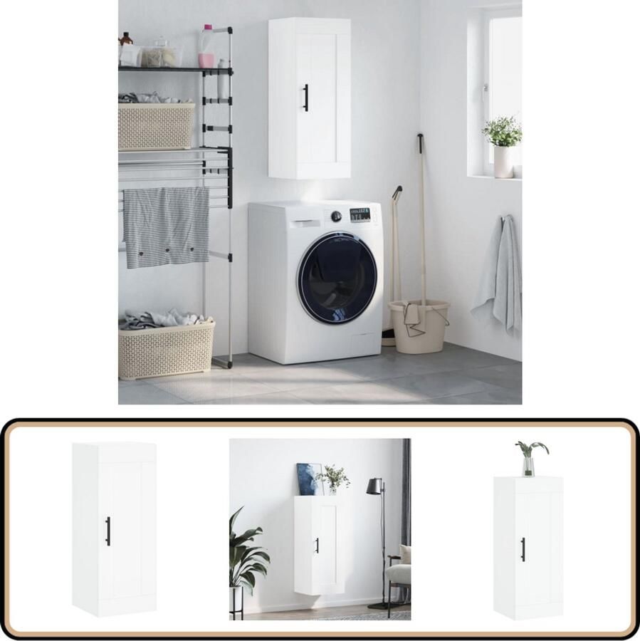 VidaXL Wandkast wit 34 5x34x90 cm hout en ijzer Hangkast Wandkast Opbergkast Houten Kast Witte Kast - Foto 2