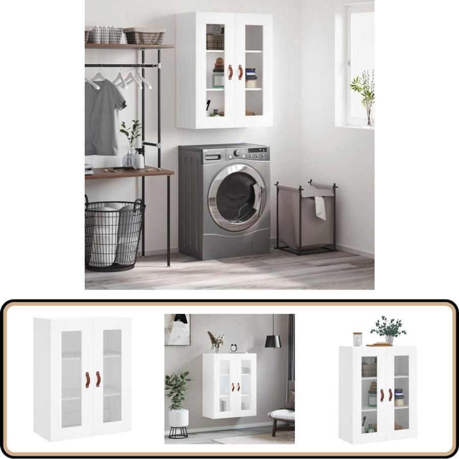 VidaXL Wandkast Wit 69 5x34x90 cm Bewerkt hout Wandkast Houten Kast Opbergkast Keukenopstelling Livingroom Meubels - Foto 2