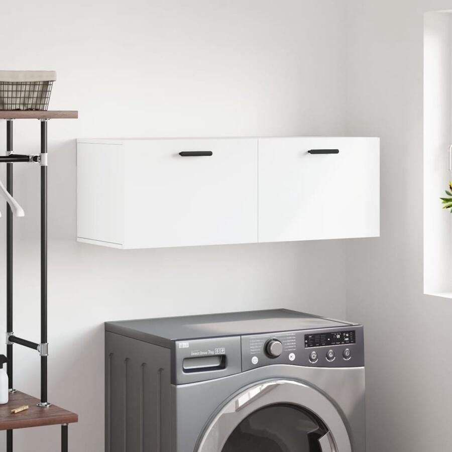 VidaXL Wandkast Wit Bewerkt Hout 100x36 5x35 cm Wandkast Houten Kast Witte Kast Badkamerkast Slaapkamerkast