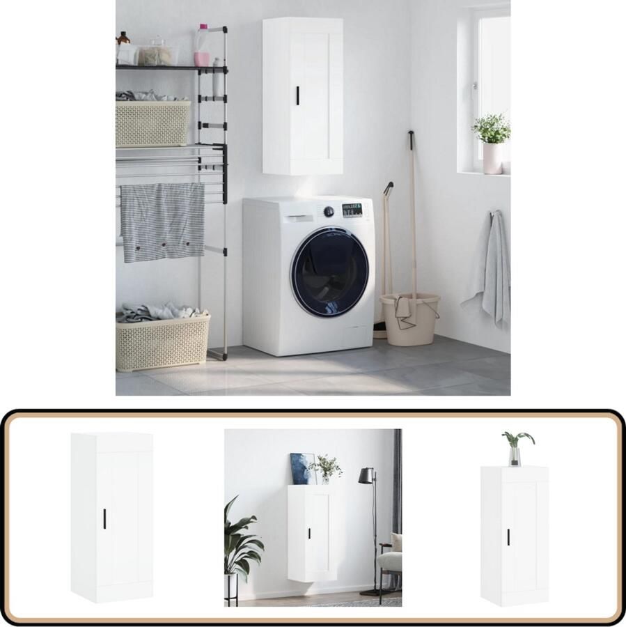 VidaXL Wandkast Wit Bewerkt Hout 34 5x34x90 cm Wandkast Opbergkast Witte Kast Houten Kast Moderne Kast - Foto 2