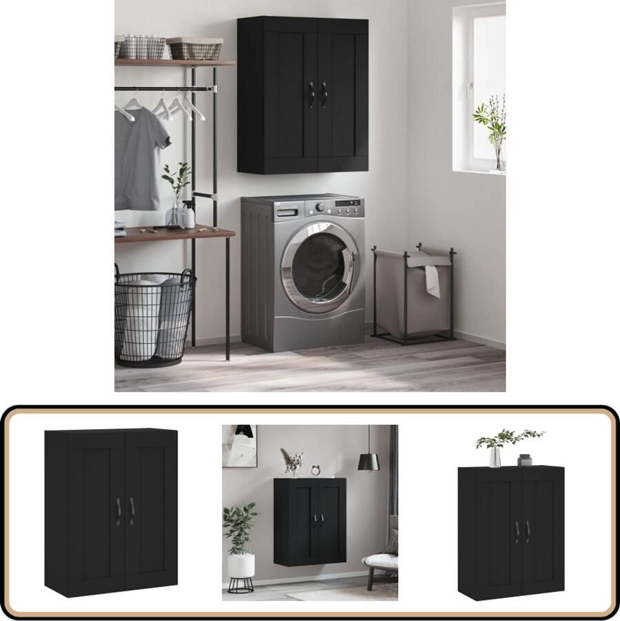 VidaXL Wandkast Zwart 69 5x34x90 cm Zwevende Kast Wandkast Opbergkast Houten Kast Zwarte Kast - Foto 2