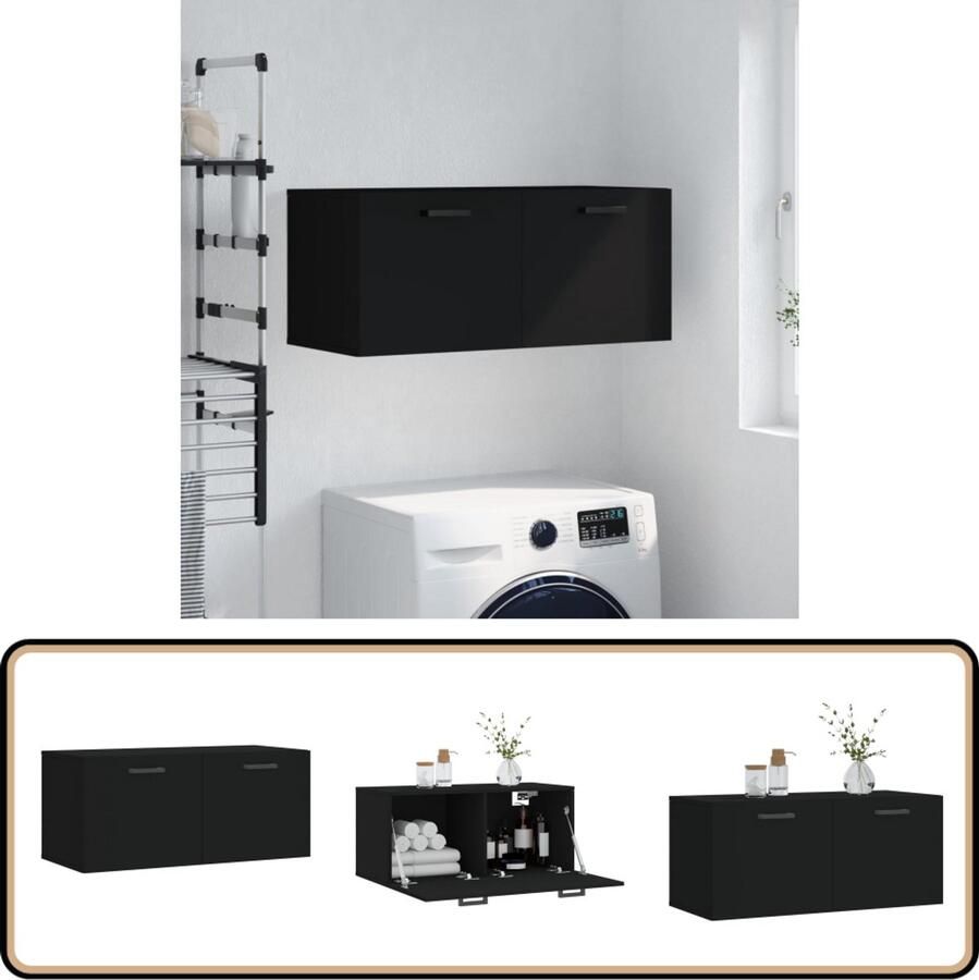 VidaXL Wandkast Zwart 80x36 5x35 cm Wandkast Houten Kast Zwarte Kast Opbergkast Displaykast Wanddecoratie Livingroom Meubels Slaapkamer Meubels