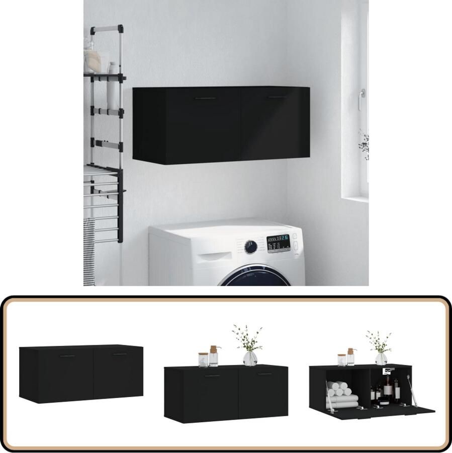VidaXL Wandkast Zwart Bewerkt hout 80x36 5x35 cm Wandkast Zwarte Wandkast Houten Wandkast Badkamerkast Slaapkamerkast