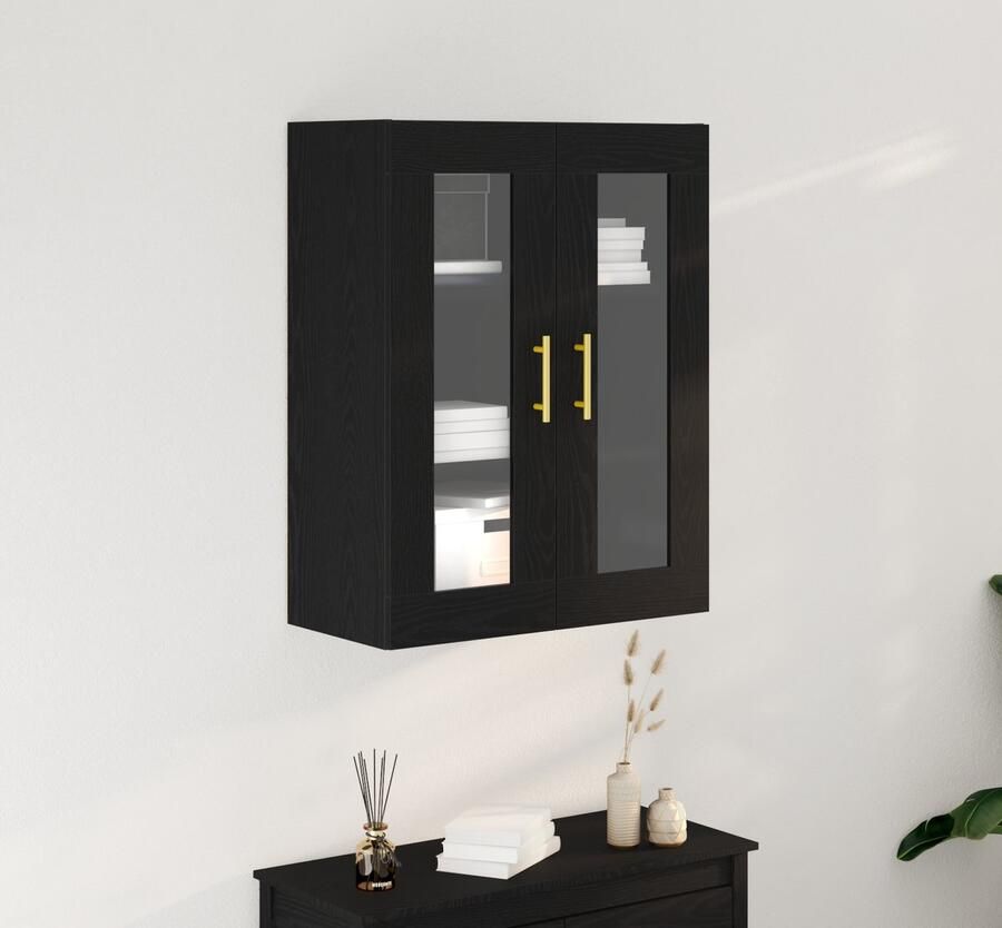 VidaXL Wandkast met Glazen Deuren Zwart Eiken 69 5x34x90 cm