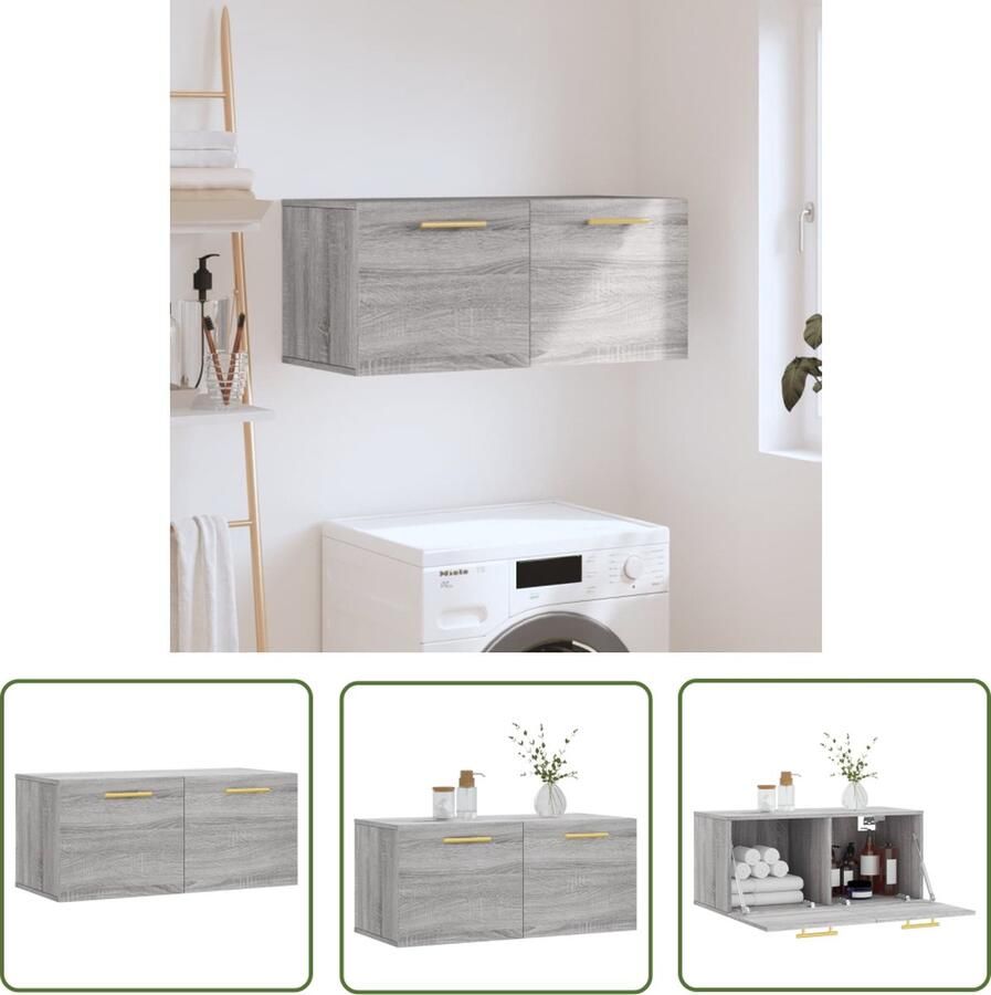 The Living Store Zwevende Wandkast Grijs Sonoma Eiken 80 x 36.5 x 35 cm Duurzaam Materiaal Zwevende Wandkast Grijze Wandkast Houten Wandkast Sonoma Eiken Wandkast - Foto 2