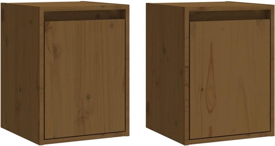 VidaXL Wandkasten 2 st 30x30x40 cm massief grenenhout honingbruin Wandkast Wandkasten Hangkast Wandgemonteerde Kast