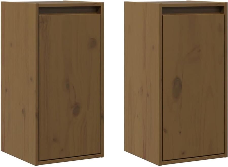 VidaXL Wandkasten 2 stuks Grenenhout Honingbruin Wandkast Honingbruin Grenenhout Set Van 2 Tv Meubel