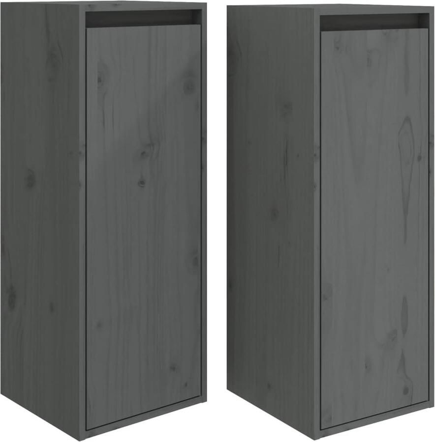 VidaXL Wandkasten 2 st 30x30x80 cm massief grenenhout grijs - Foto 3