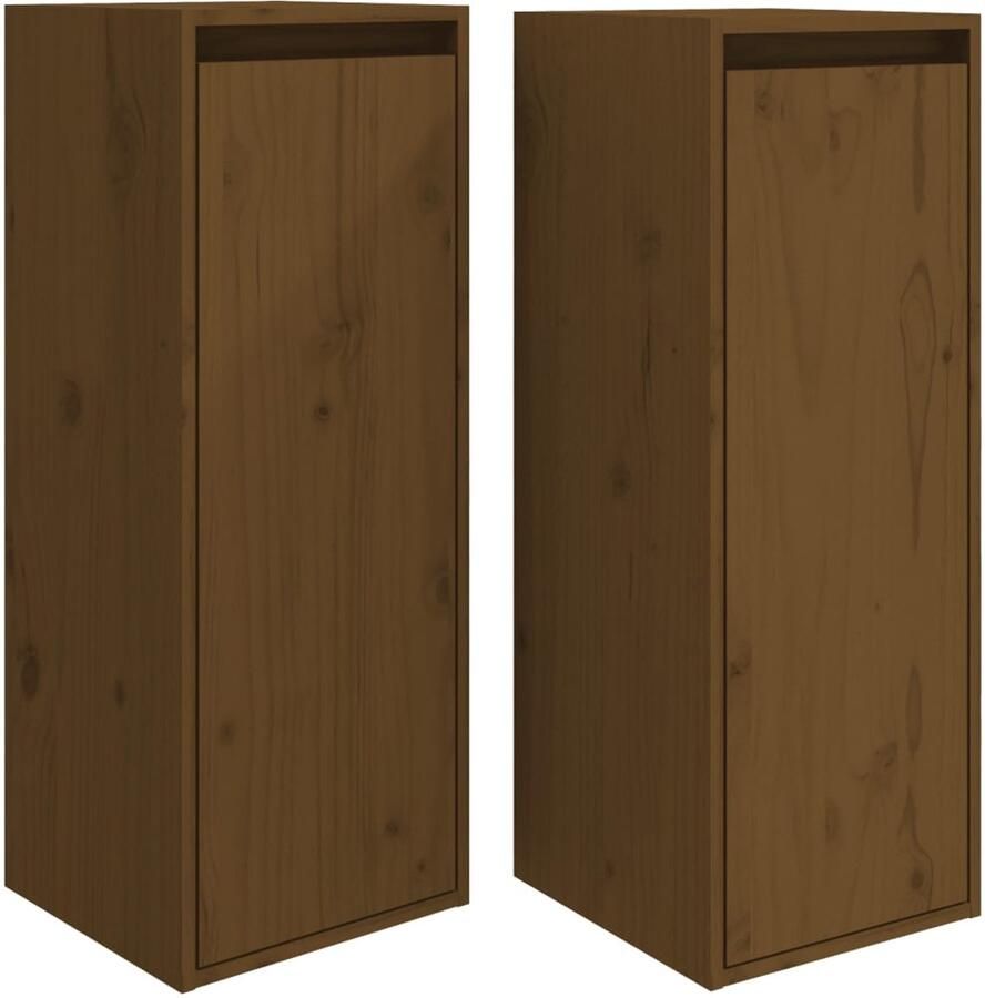 The Living Store Wandkasten 2 st 30x30x80 cm massief grenenhout honingbruin Hangkast Wandkast Grenoble Hout Honingbruin Kastje