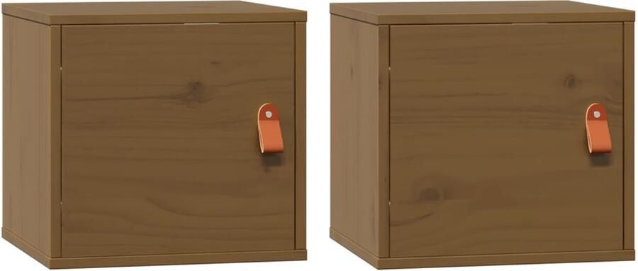 VidaXL Wandkasten 2 st 31 5x30x30 cm massief grenenhout honingbruin Wandkast Wandkasten Hangkast Hangende Kast