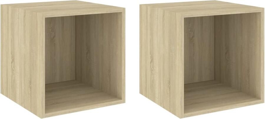 The Living Store Wandkasten 2 st 37x37x37 cm bewerkt hout sonoma eikenkleurig Hangend Rek Wandkast Opbergkast Salontafel Houten Kast