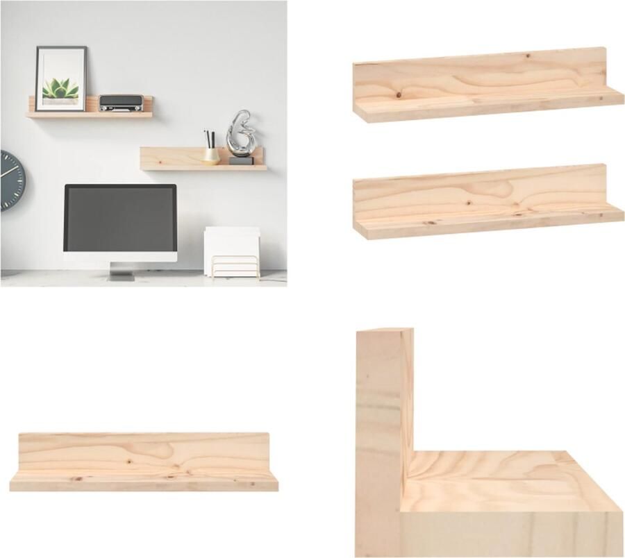 VidaXL Wandkasten 2 st 50x11x9 cm massief grenenhout Wandschap Wandschappen Zwevend Schap Plank