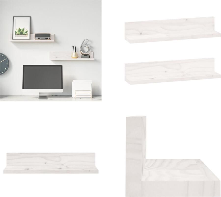 VidaXL Wandkasten 2 st 50x11x9 cm massief grenenhout wit Wandschap Wandschappen Zwevend Schap Plank