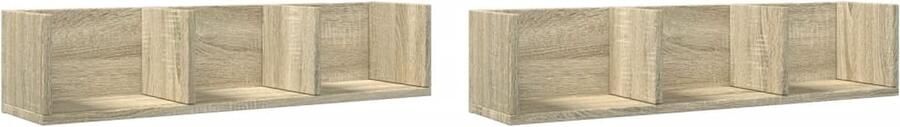 VidaXL Wandkasten set van 2 75x18x16 5 cm Sonoma eikenkleur Zwevende Wandkast Wanddecoratie Opbergkast Houten Kast Salontafel