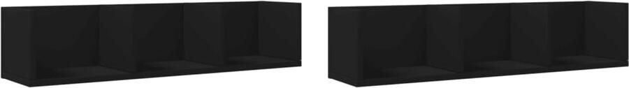 The Living Store Wandkasten 2 st 75x18x16 5 cm bewerkt hout zwart Wandkast Zwevende Kast Hangkast Zwarte Wandkast Houten Wandkast