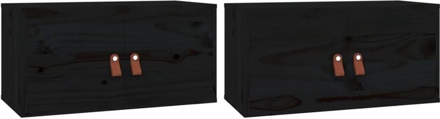 VidaXL Wandkasten 2 st zwart 60x30x30 cm hout Wandkast Opbergkast Grenoble Hout Zwarte Kast Salontafel