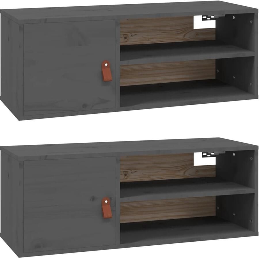 VidaXL Wandkasten 2 stuks 80x30x30 cm Grijs Wandkast Grenoble Hout Grijze Wandkast Opbergkast Hangkast