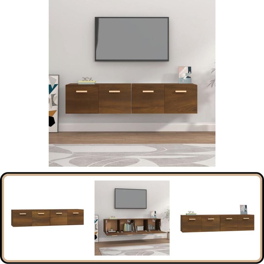 VidaXL Wandkasten 2 stuks 80x35x36 5 cm Bruin Eiken Wandkast Houten Kast Bruin Bergruimte Opbergkast Livingroomdecor Salonmeubelen