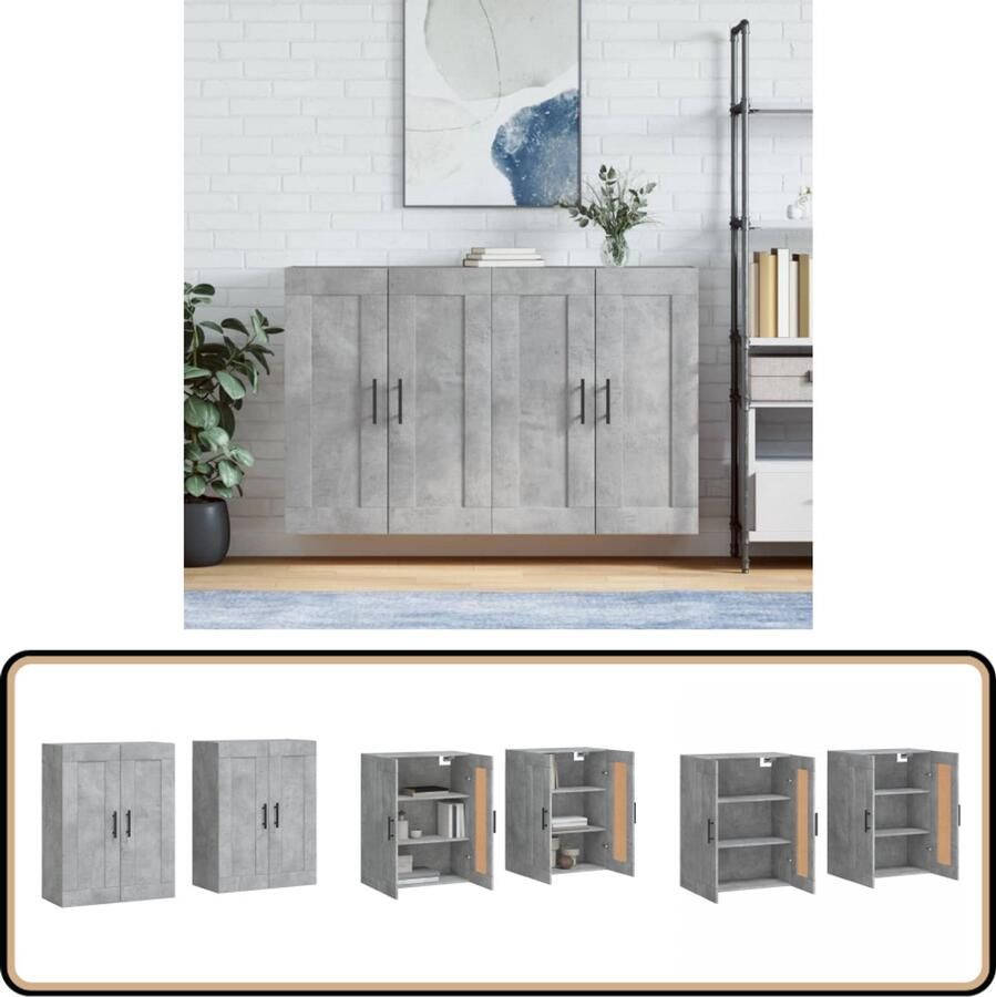 VidaXL Wandkasten 2 stuks Betongrijs Bewerkte hout Wandkast Hangkast Opbergkast Beton Grijs Houten Kast - Foto 2