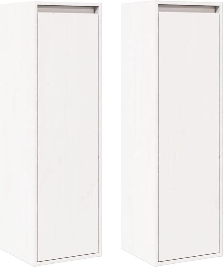 VidaXL Wandkasten 2 stuks Grenenhout Wit Zwevende Kast Wandkast Houten Kast Grenenhouten Kast Witte Kast