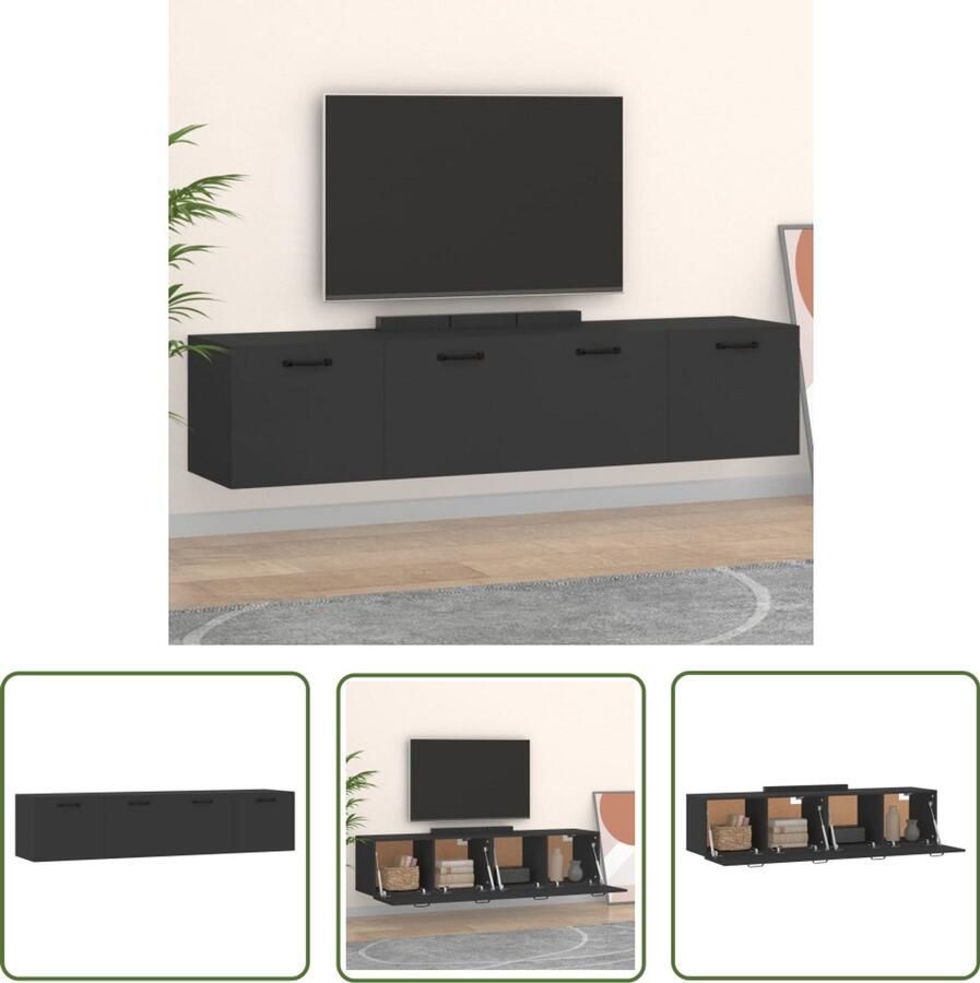 VidaXL Wandkasten 2 stuks Zwart Bewerkt hout Wandkast Kast Zwarte Kast Houten Kast Hangkast Bergruimte Opslagoplossing Woonkamerdecoratie Slaapkamerinrichting