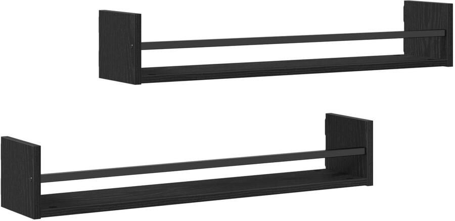 VidaXL Wandplanken Set van 2 Zwart eiken Engineered wood Wandplanken