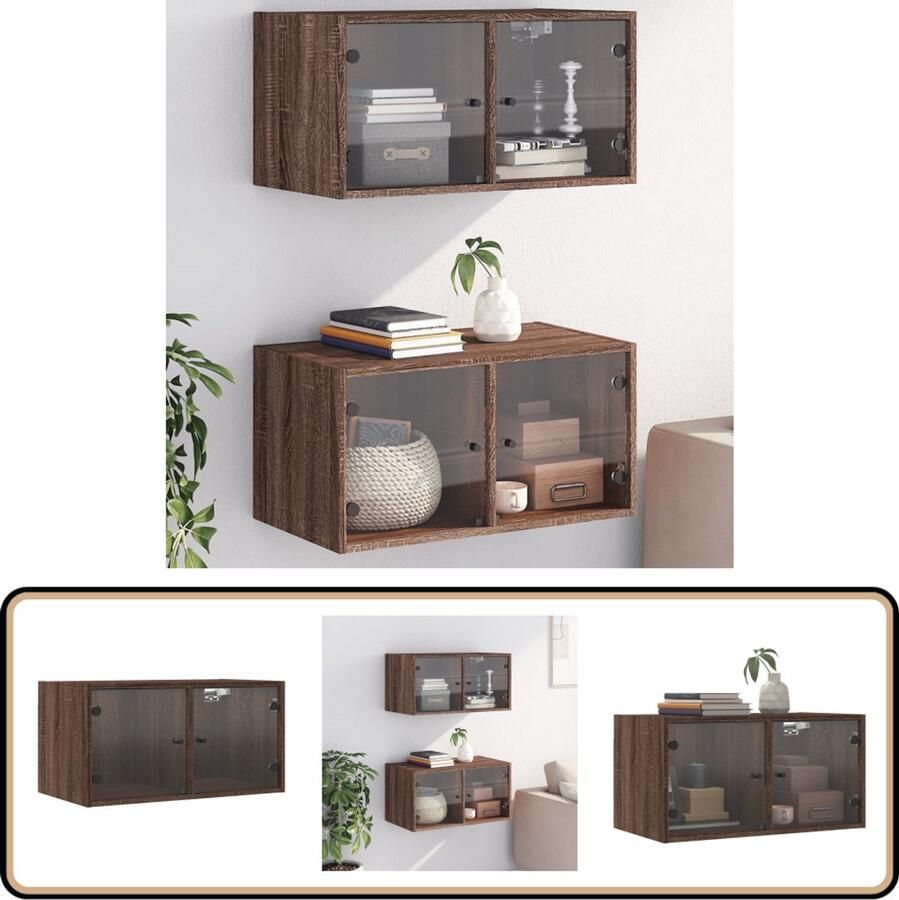 VidaXL Wandkasten Glazen deuren Set van 2 Bruineiken Wandkast Wandkasten Opbergkast Wandgemonteerde Kast