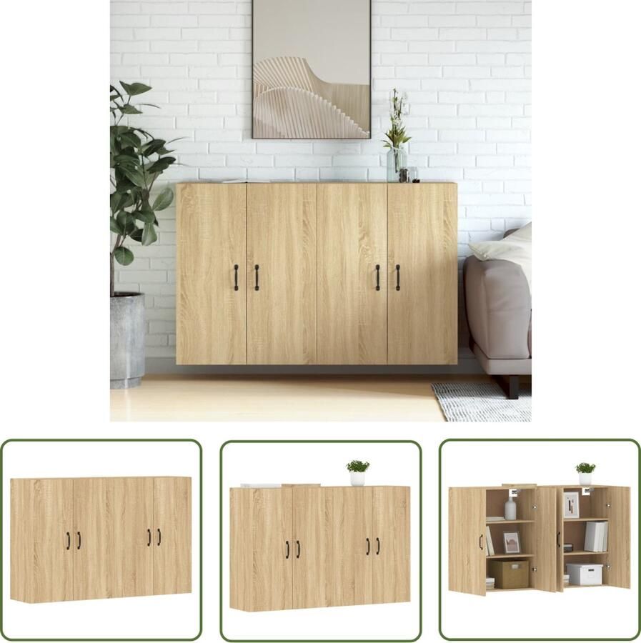 The Living Store Hangkasten 2 st bewerkt hout sonoma eikenkleurig Wandkast Houten Kast Opbergkast Vitrinekast Salontafel - Foto 2