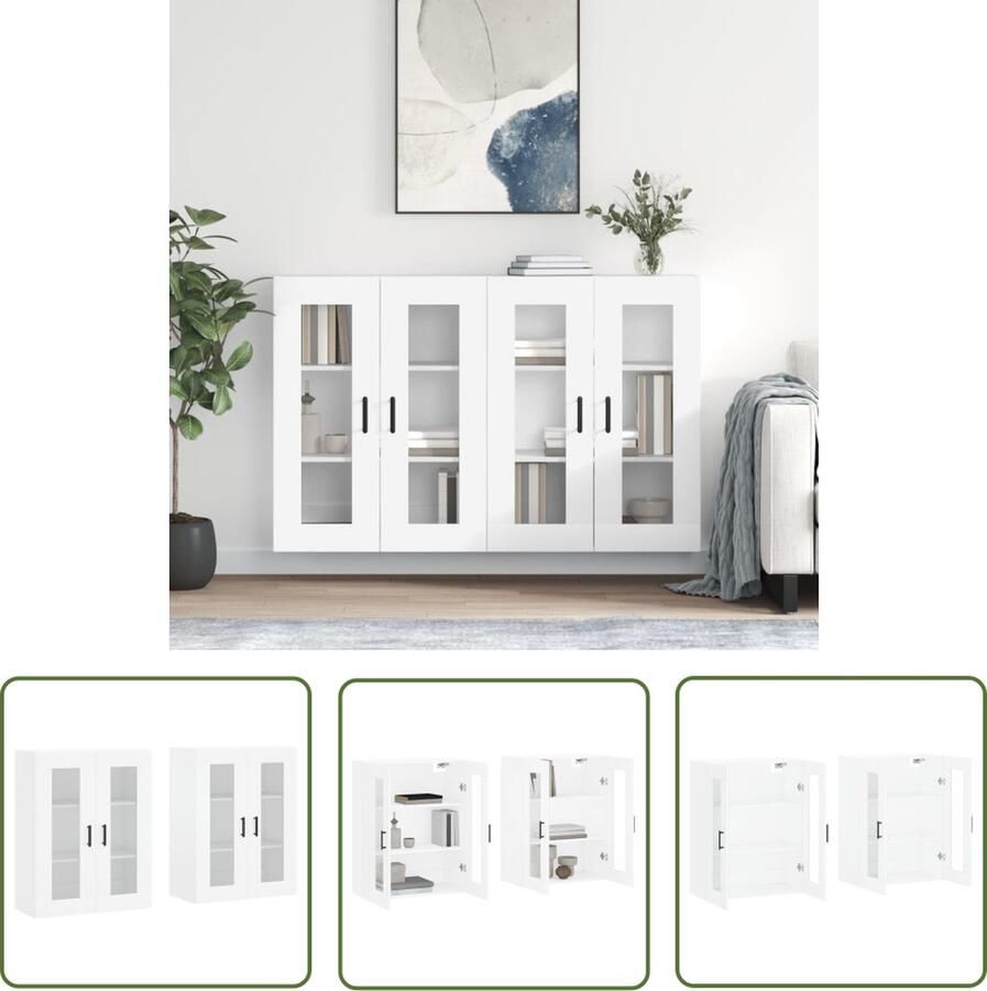 The Living Store Wandkast Praktische en Decoratieve Hangkast Afmetingen- 69.5 x 34 x 90 cm Ken- Glasdeur Kleur- Wit Materiaal- Hout en Glas Montage vereist Levering bevat- 2 x wandmeubel