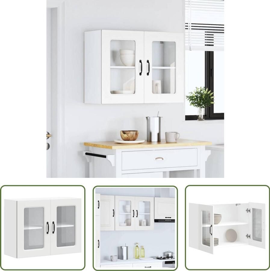 VidaXL Wandkasten Keukenkasten Keukenwandkast met glazen deur Kalmar bewerkt hout wit Opslagoplossing Houten Keukenkast Witte Keukenkast