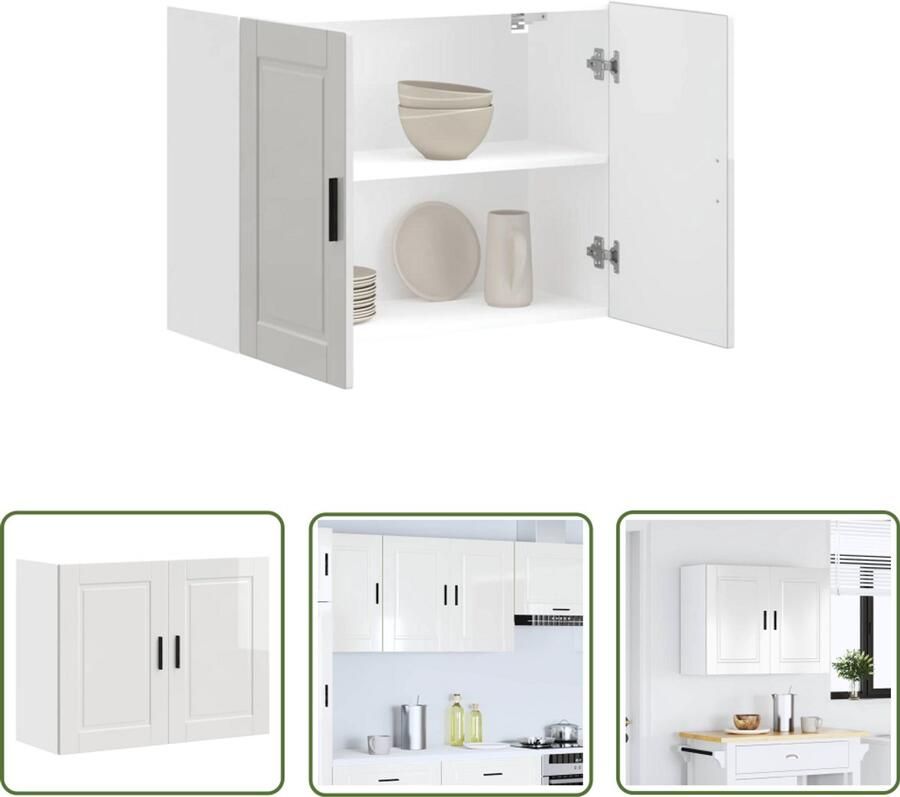 The Living Store Keukenwandkast Porto bewerkt hout hoogglans wit Keukenwandkast Keukenkasten Opbergruimte Houten Kast Witte Kast