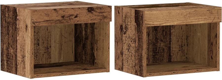 VidaXL Wandkasten met LED-verlichting 2 stuks Oude Hout 40x30x30 cm - Foto 2
