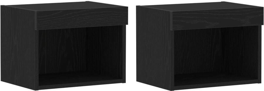 VidaXL Wandkasten met LED-verlichting 2 stuks Zwart Eiken 40x30x30 cm