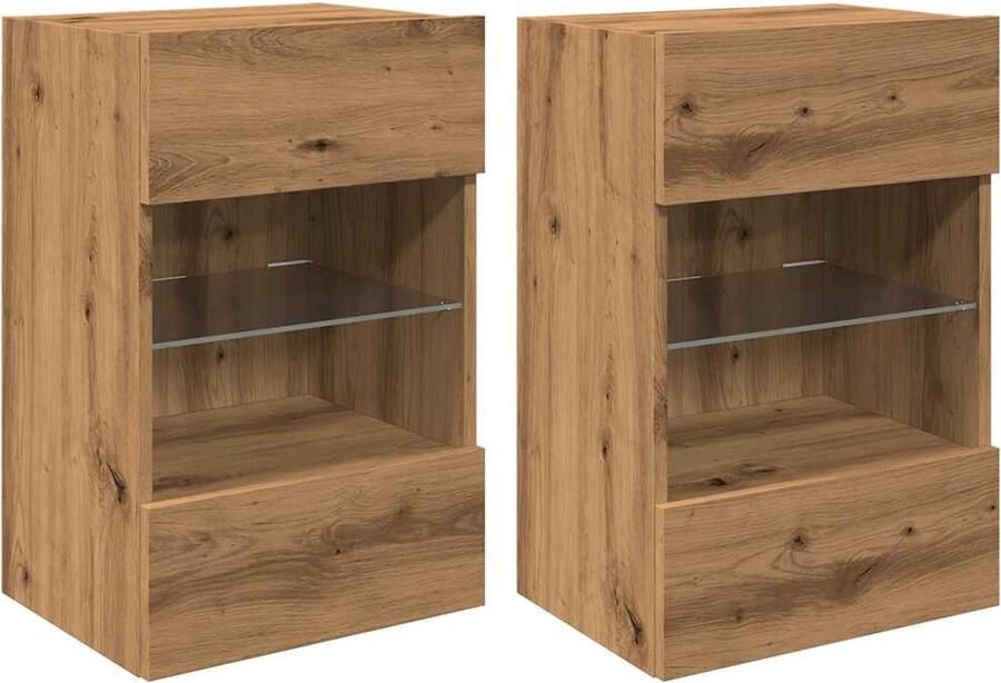 VidaXL Wandkasten met LED-verlichting voor tv 2 st 40x30x60 5 cm artisanaal eikenkleur - Foto 2