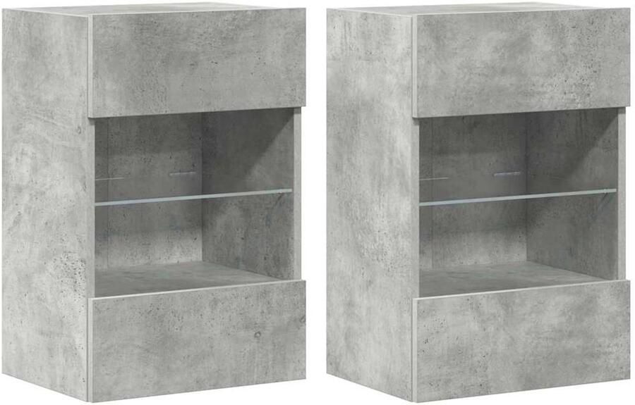 VidaXL Wandkasten met LED-verlichting voor tv 2 st 40x30x60 5 cm betongrijs - Foto 4