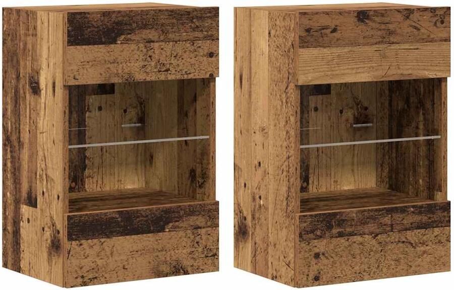 VidaXL Wandkasten met LED-verlichting voor tv 2 st 40x30x60 5 cm oud houtkleurig