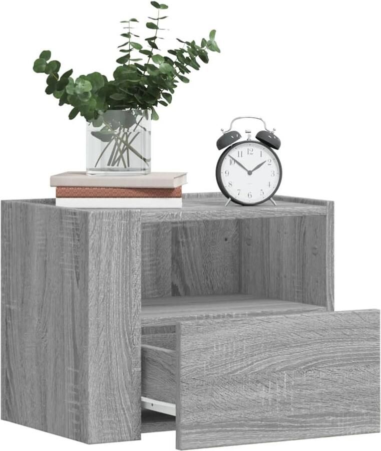 The Living Store Nachtkastjes 2 st wandgemonteerd 45x30x35 cm grijs sonoma eiken Wandgemonteerd Nachtkastje Wandgemonteerde Nachtkastjes Bijzettafel Wandkastje - Foto 2