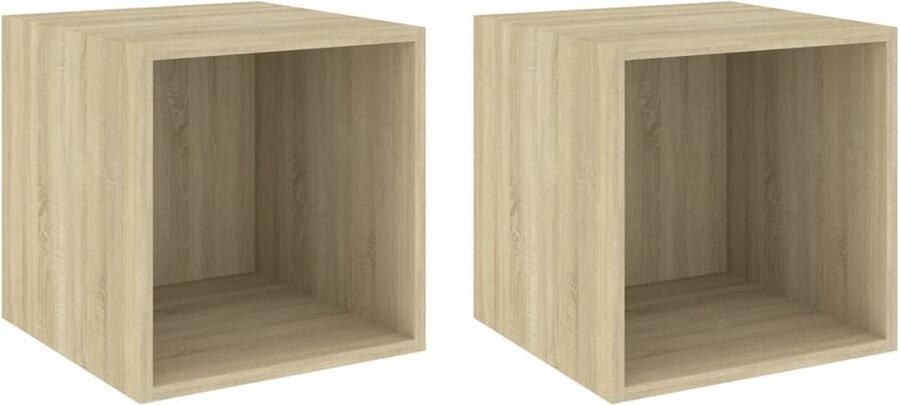 VidaXL Wandkasten set van 2 37x37x37 cm Hout Eiken Hangend Rek Wandkast Opbergkast Salontafel Houten Kast