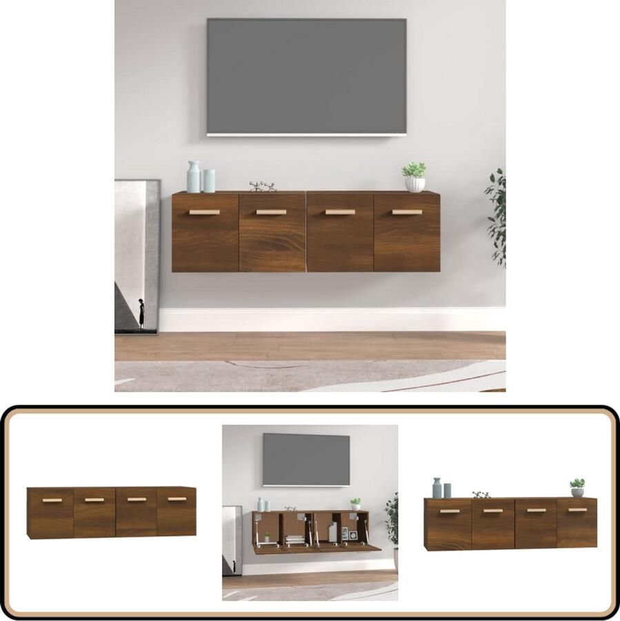 VidaXL Wandkasten Set Van 2 Bruin Eiken 60x36.5x35 cm Wandkast Kast Houten Kast Bruine Eik Bergruimte Opbergkast Woonkamerdecoratie Salonmeubels